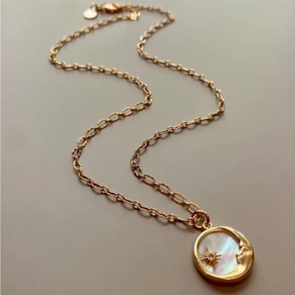 “Mother of Pearl Moon & Star” White Iridescent Shell Crescent Starburst Necklace - Picture 11 of 16